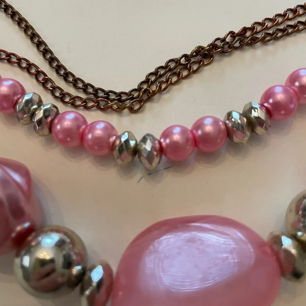 Pink and Silver Beaded Necklace